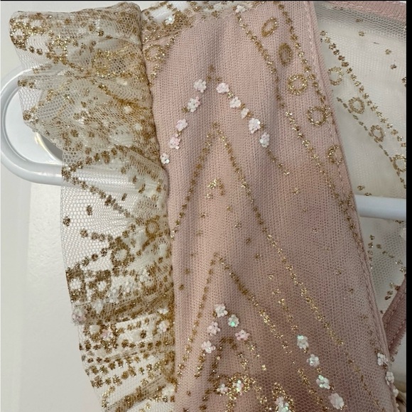 Hello Molly Roaming Free Dress Small Champagne Glitter Lace Up Back Party Mini - Picture 6 of 14